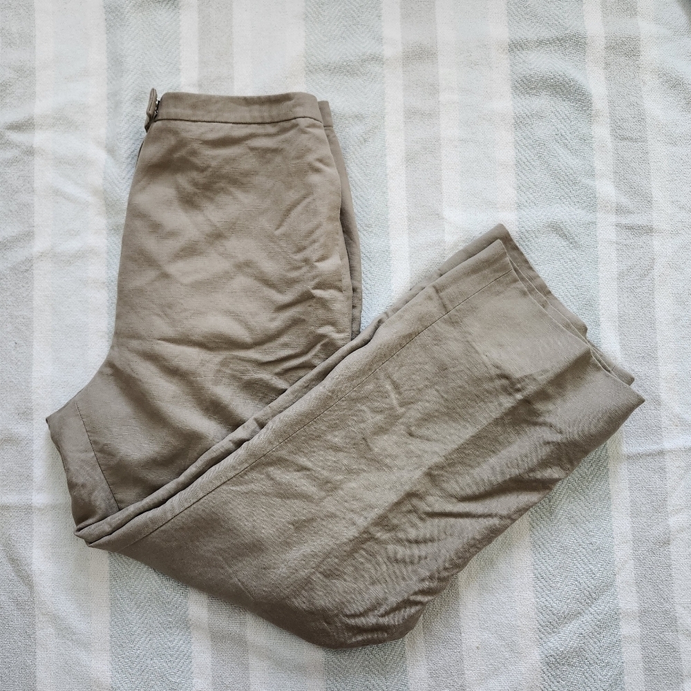 Taupe Tan Linen Straight Leg Trouser Pants Size 10